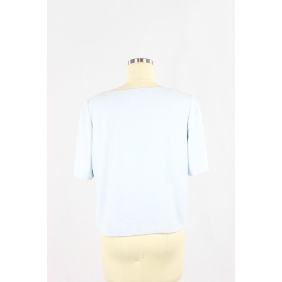 Aritzia BABATON Randy Light Blue Matte Satin Cropped V-Neck Blouse Top, Size M - Picture 3 of 10
